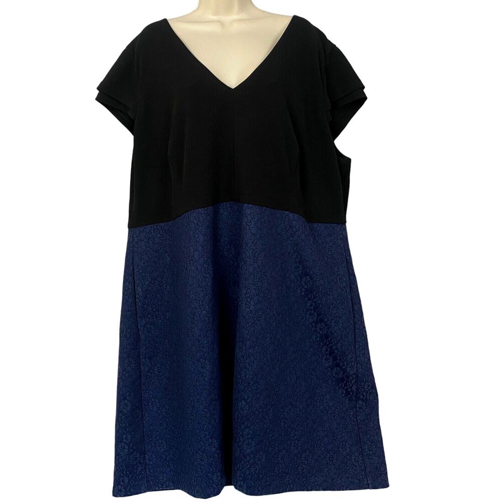 Hutch Sheath Dress‎ Womens 22W Blue Black Lace Overlay Pockets Business Retro
